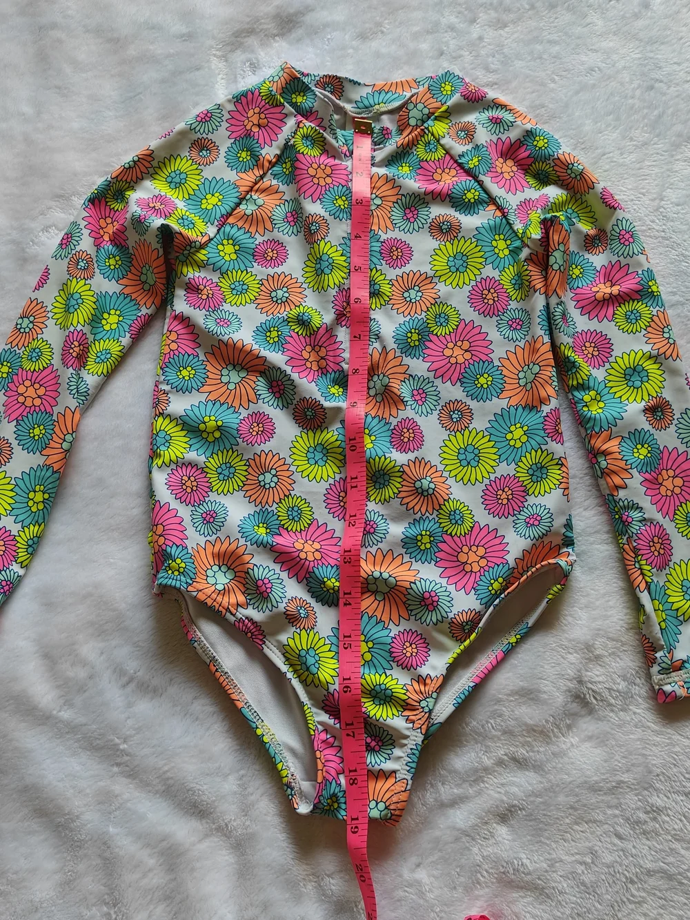Girls Swimsuit Betsey Johnson Size 6X Neon Flower Power Long Sleeve Half Zip